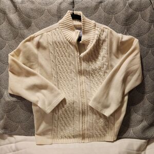 JENNY C Women's Cream Mock-Neck Cable-Knit Front & Fleece Full Zip Up. 2X